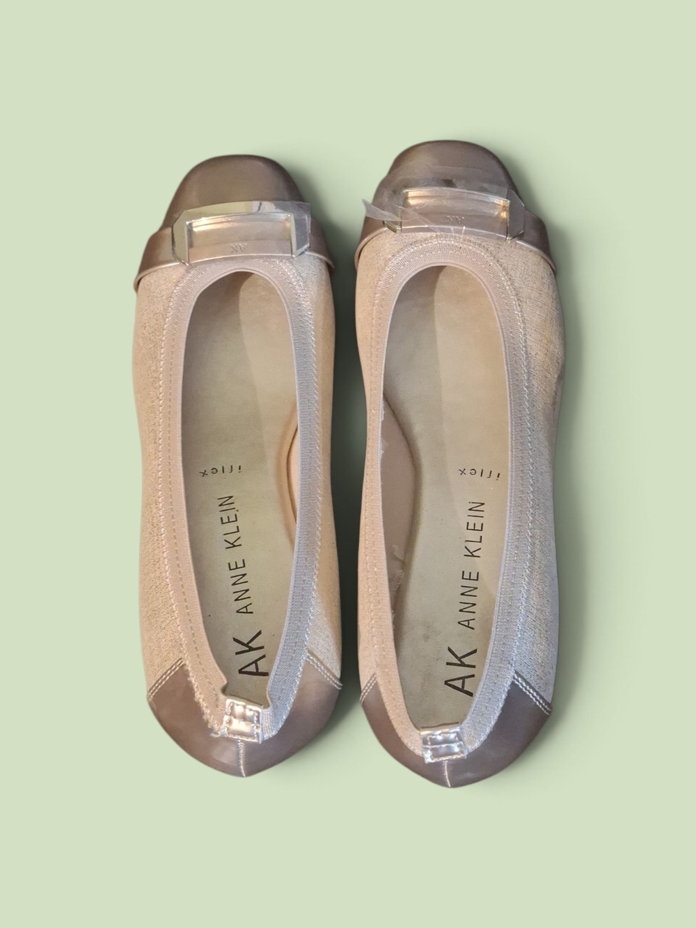 Anne Klein Taupe and Beige Ballet Flats with Patent Cap